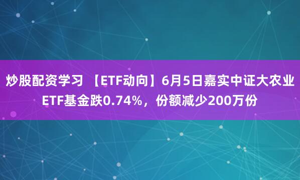 炒股配资学习 【ETF动向】6月5日嘉实中证大农业ETF基金跌0.74%，份额减少200万份